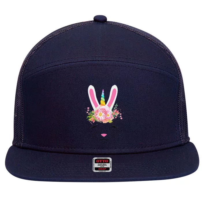 Cute Unicorn Easter Bunny 7 Panel Mesh Trucker Snapback Hat