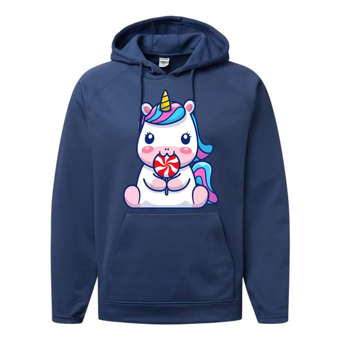 Cute Unicorn Eating Lollipop Cartoon Performance Fleece Hoodie