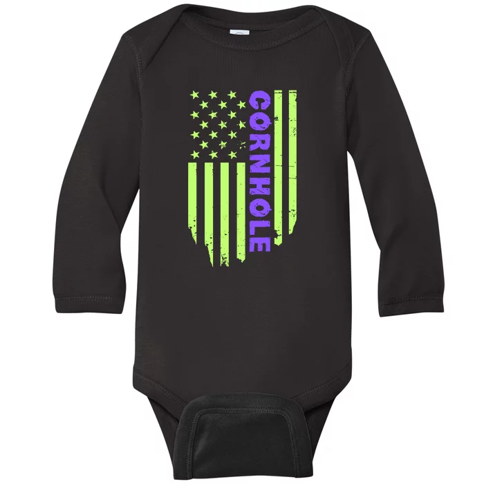 Cornhole Us Flag Baby Long Sleeve Bodysuit