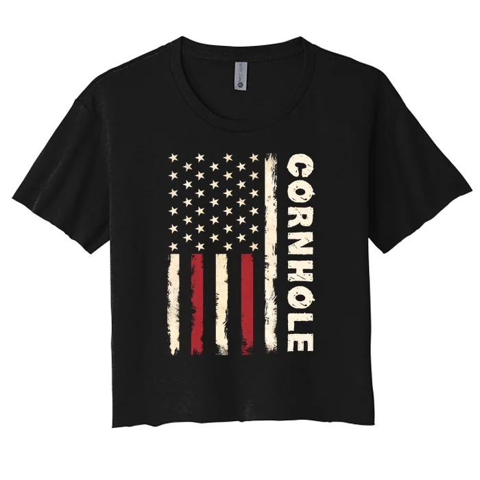 Cornhole Us Flag Women's Crop Top Tee