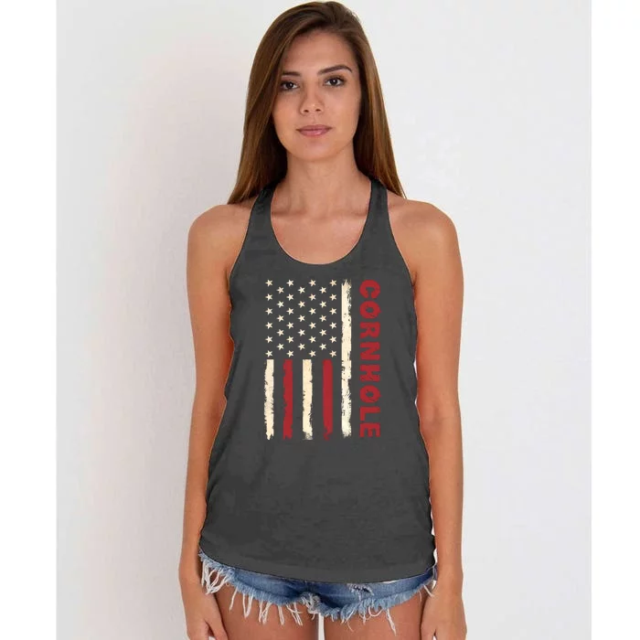 Cornhole Us Flag Women's Knotted Racerback Tank