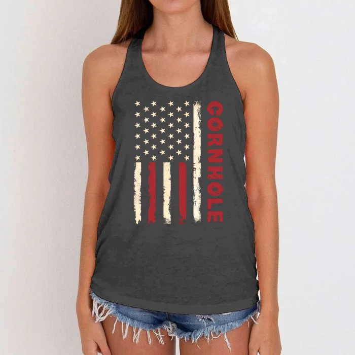 Cornhole Us Flag Women's Knotted Racerback Tank