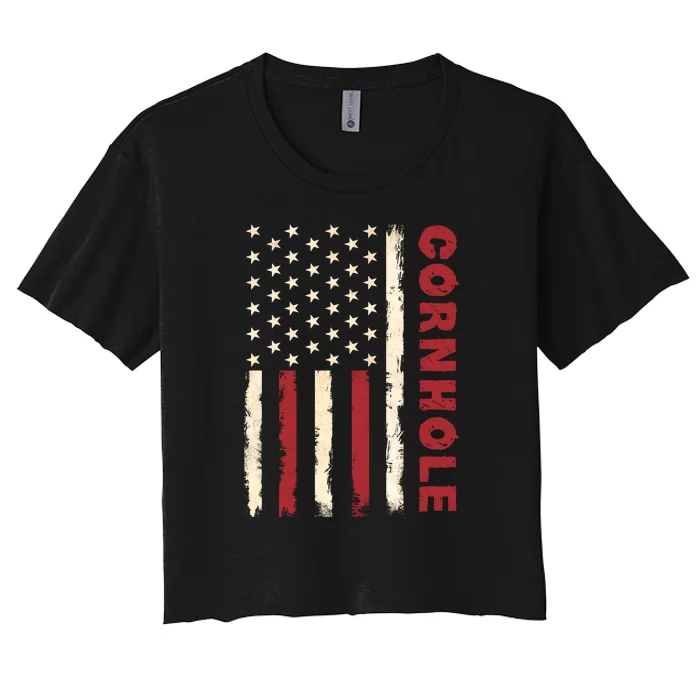 Cornhole Us Flag Women's Crop Top Tee