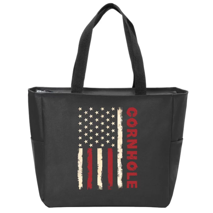 Cornhole Us Flag Zip Tote Bag