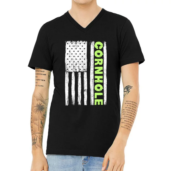 Cornhole Us Flag V-Neck T-Shirt