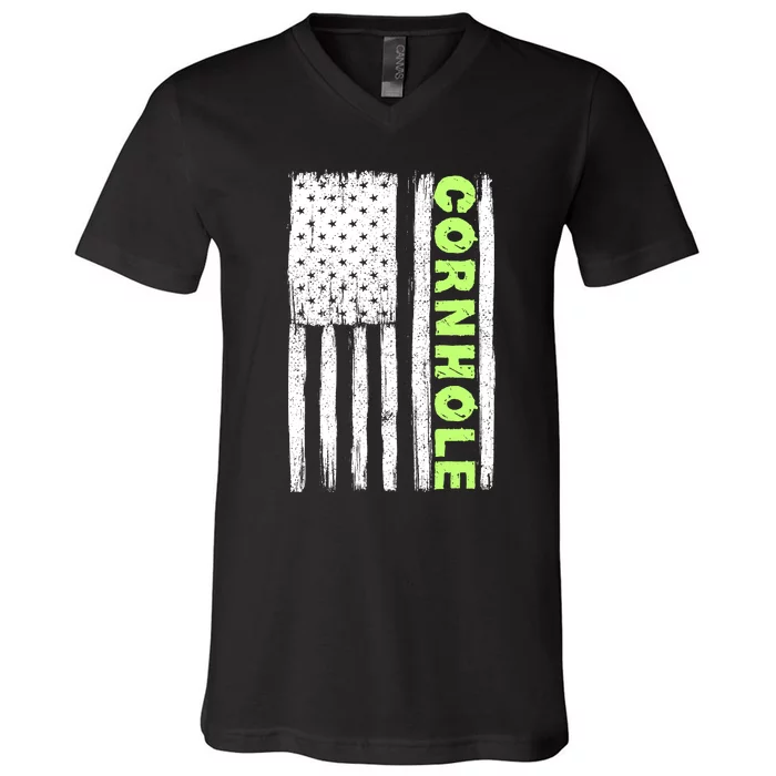 Cornhole Us Flag V-Neck T-Shirt