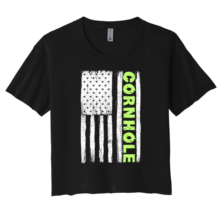 Cornhole Us Flag Women's Crop Top Tee