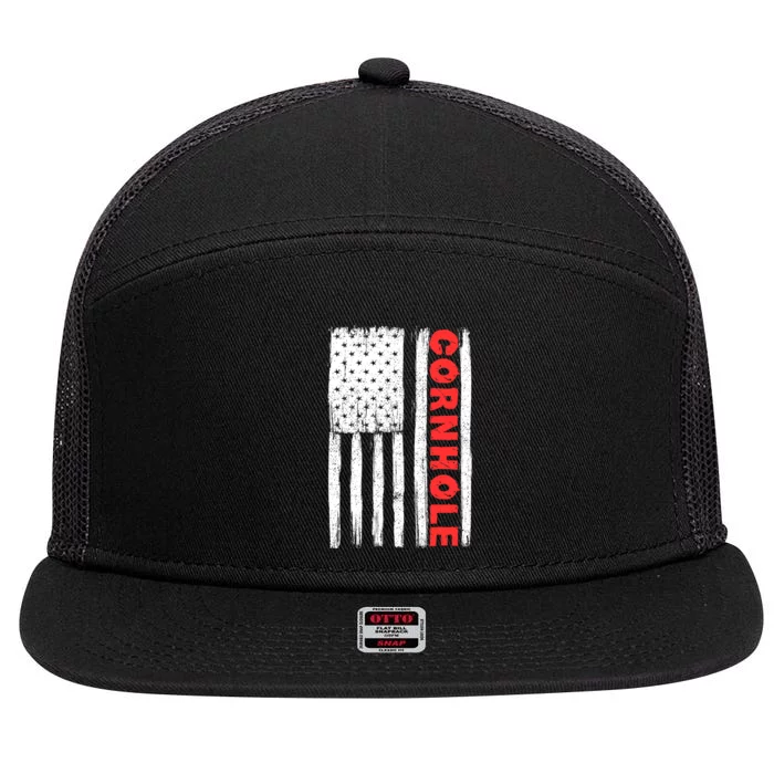 Cornhole Us Flag 7 Panel Mesh Trucker Snapback Hat