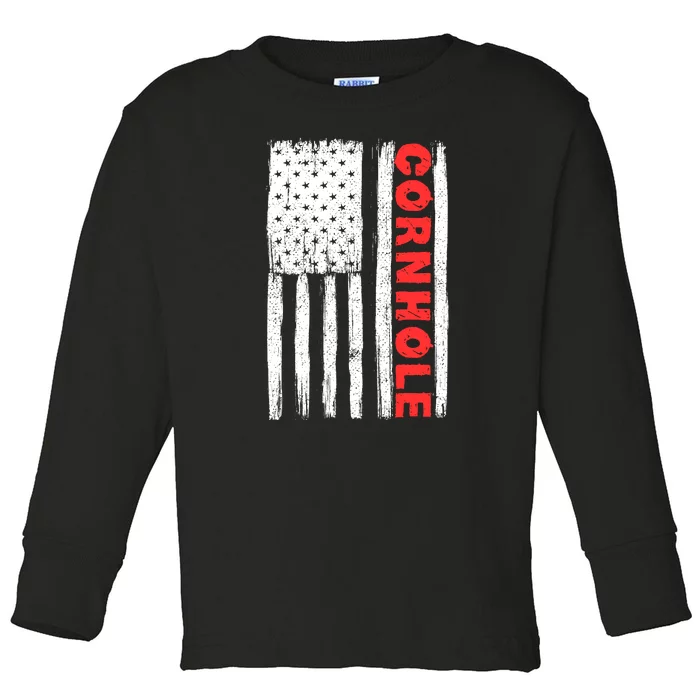 Cornhole Us Flag Toddler Long Sleeve Shirt