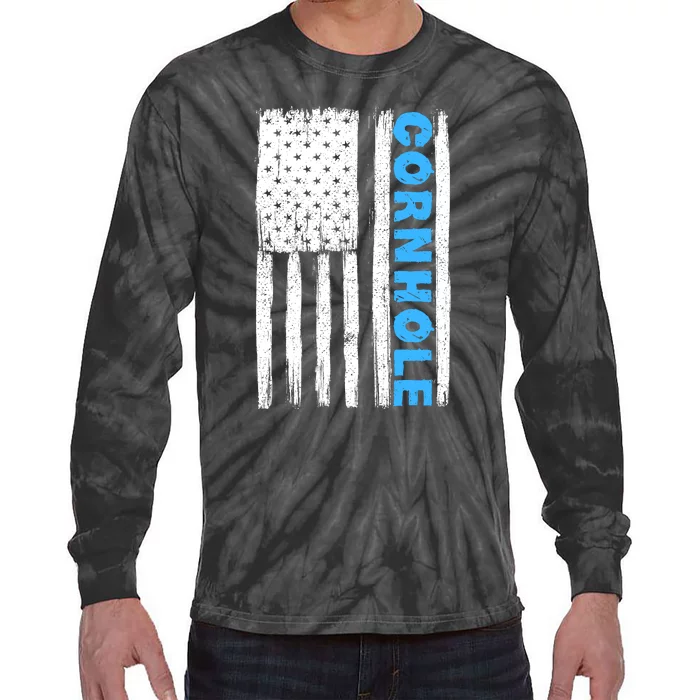 Cornhole Us Flag Tie-Dye Long Sleeve Shirt