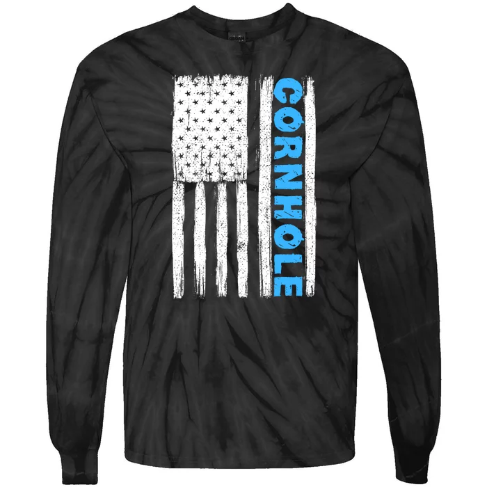 Cornhole Us Flag Tie-Dye Long Sleeve Shirt