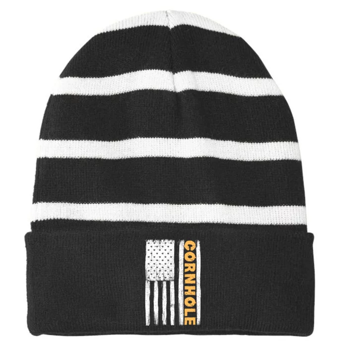 Cornhole Us Flag Striped Beanie with Solid Band