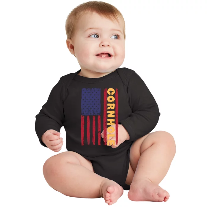 Cornhole Us Flag Baby Long Sleeve Bodysuit