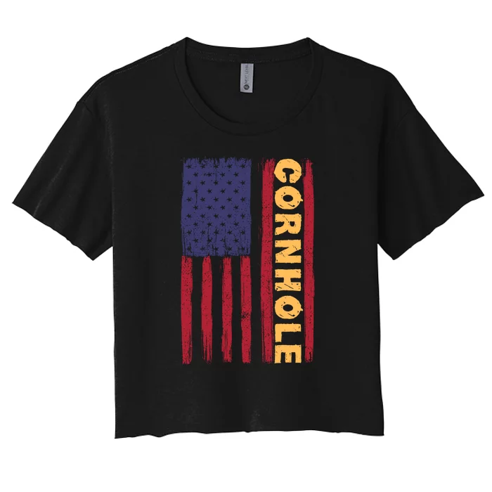 Cornhole Us Flag Women's Crop Top Tee