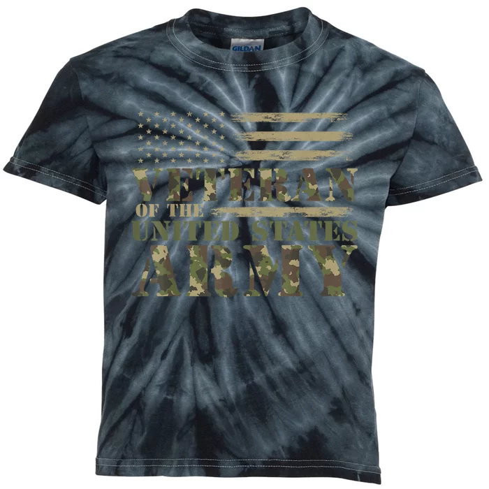 Camouflage Us Flag Veteran Of The United States Army Gift Kids Tie-Dye T-Shirt