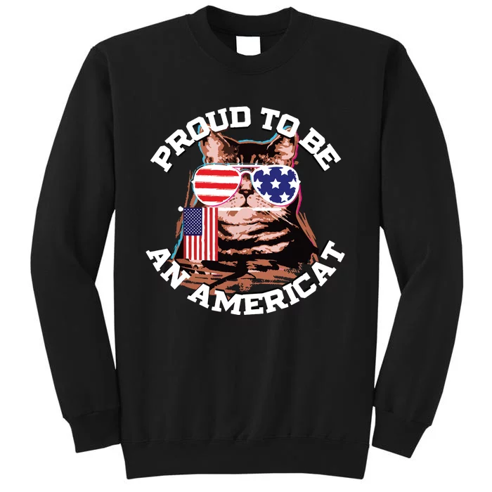 Cat US Flag Sunglasses Proud To Be An Americat Tall Sweatshirt