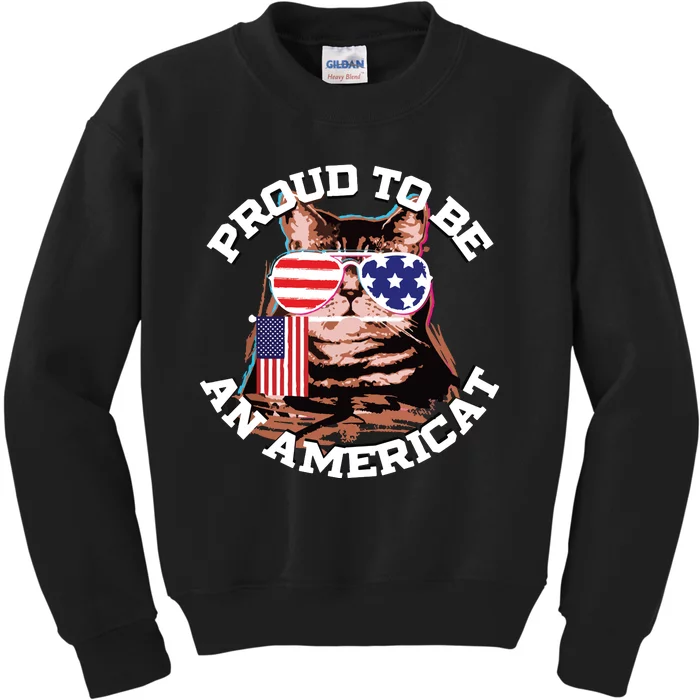 Cat US Flag Sunglasses Proud To Be An Americat Kids Sweatshirt