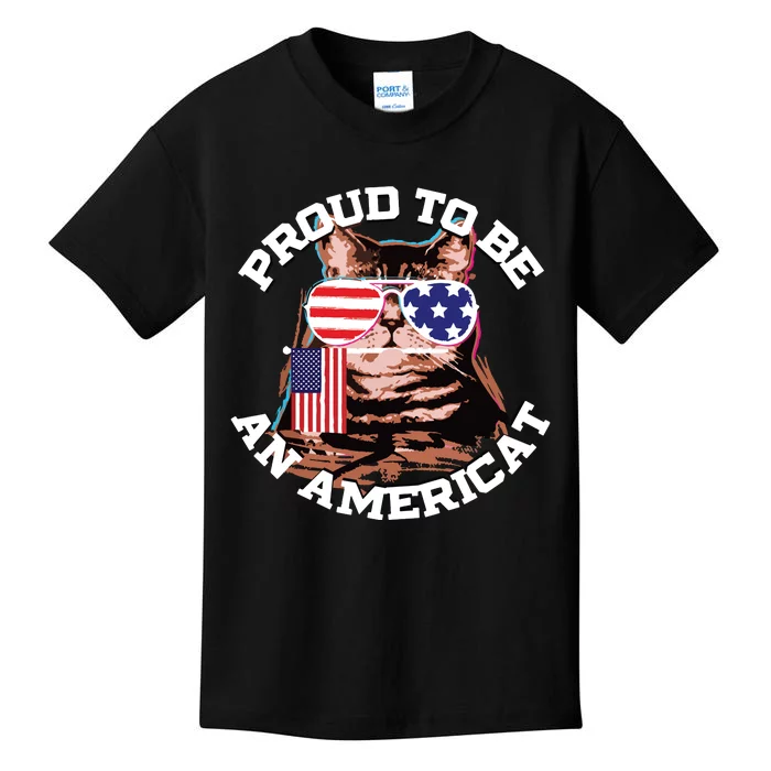 Cat US Flag Sunglasses Proud To Be An Americat Kids T-Shirt