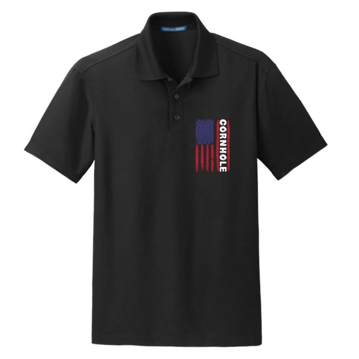 Cornhole Us Flag Dry Zone Grid Performance Polo