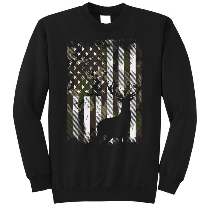 Camo Us Flag Deer Elk Buck Camoflage Hunting Hunter Dad Gift Tall Sweatshirt