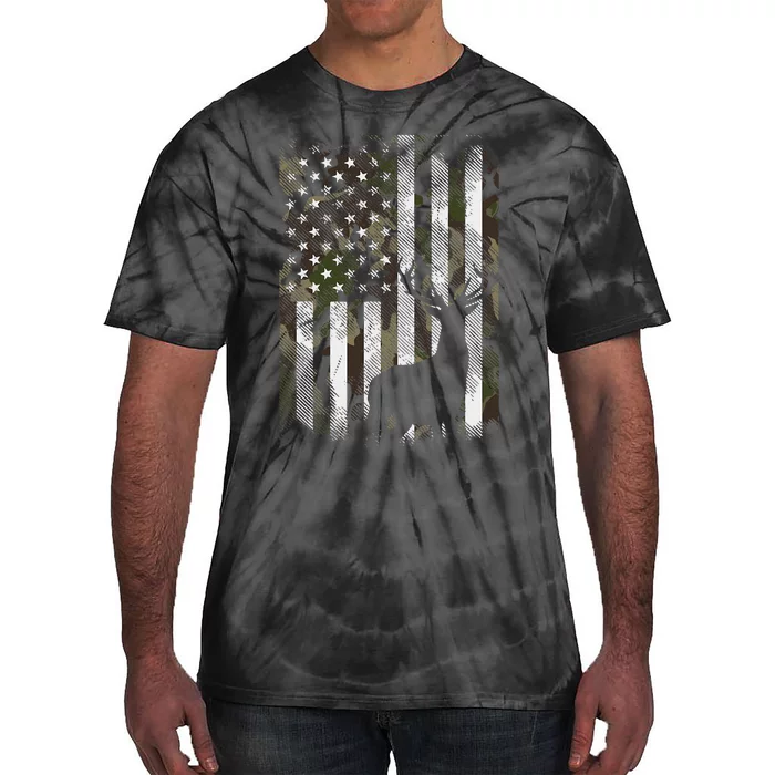 Camo Us Flag Deer Elk Buck Camoflage Hunting Hunter Dad Gift Tie-Dye T-Shirt