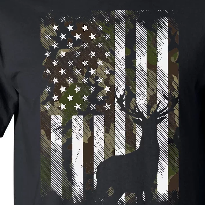 Camo Us Flag Deer Elk Buck Camoflage Hunting Hunter Dad Tall T-Shirt