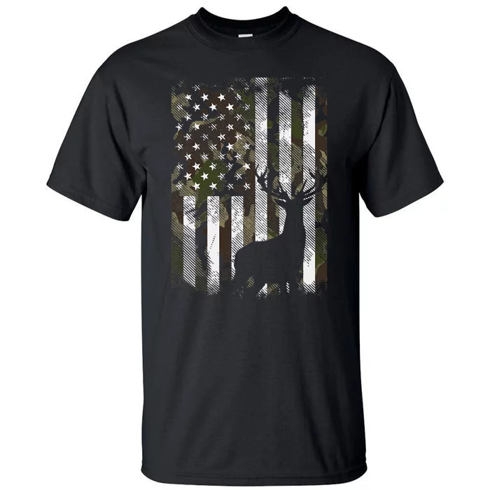 Camo Us Flag Deer Elk Buck Camoflage Hunting Hunter Dad Tall T-Shirt