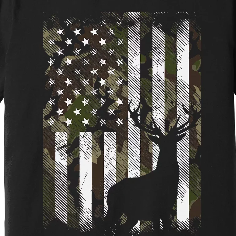 Camo Us Flag Deer Elk Buck Camoflage Hunting Hunter Dad Premium T-Shirt