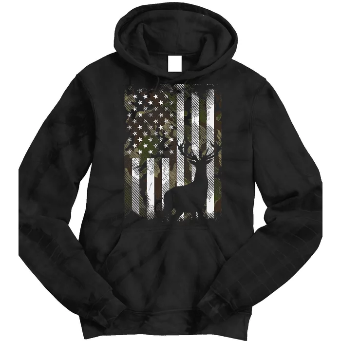 Camo Us Flag Deer Elk Buck Camoflage Hunting Hunter Dad Tie Dye Hoodie