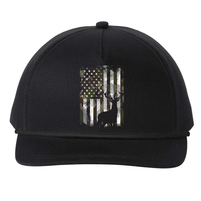 Camo Us Flag Deer Elk Buck Camoflage Hunting Hunter Dad Snapback Five-Panel Rope Hat