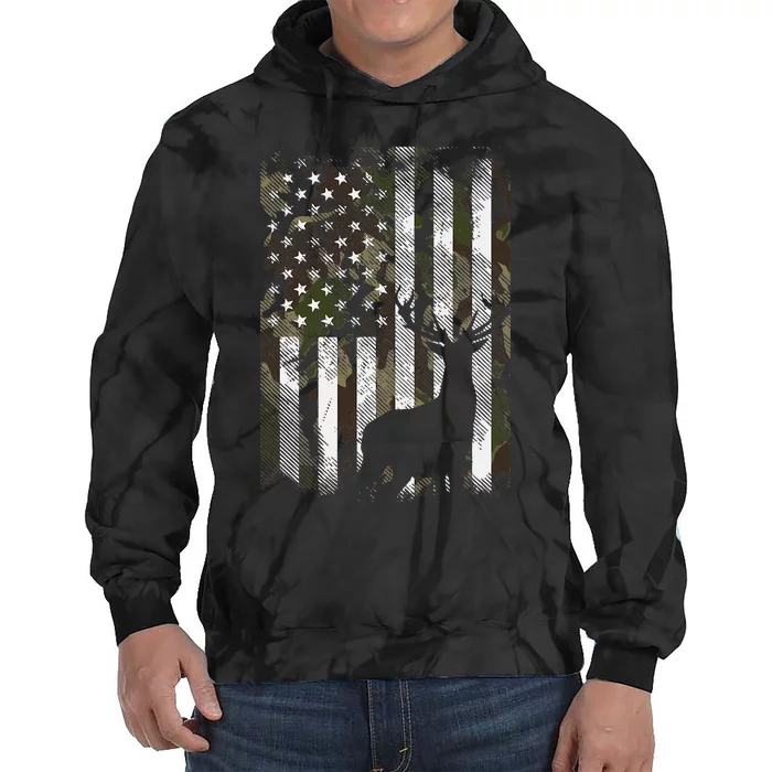 Camo Us Flag Deer Elk Buck Camoflage Hunting Hunter Dad Tie Dye Hoodie