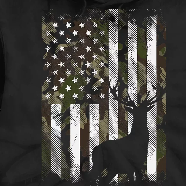 Camo Us Flag Deer Elk Buck Camoflage Hunting Hunter Dad Tie Dye Hoodie