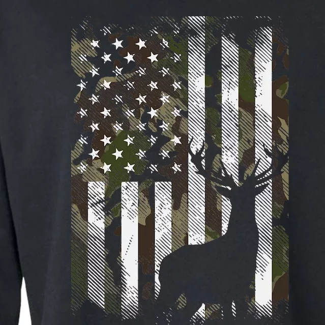 Camo Us Flag Deer Elk Buck Camoflage Hunting Hunter Dad Cropped Pullover Crew