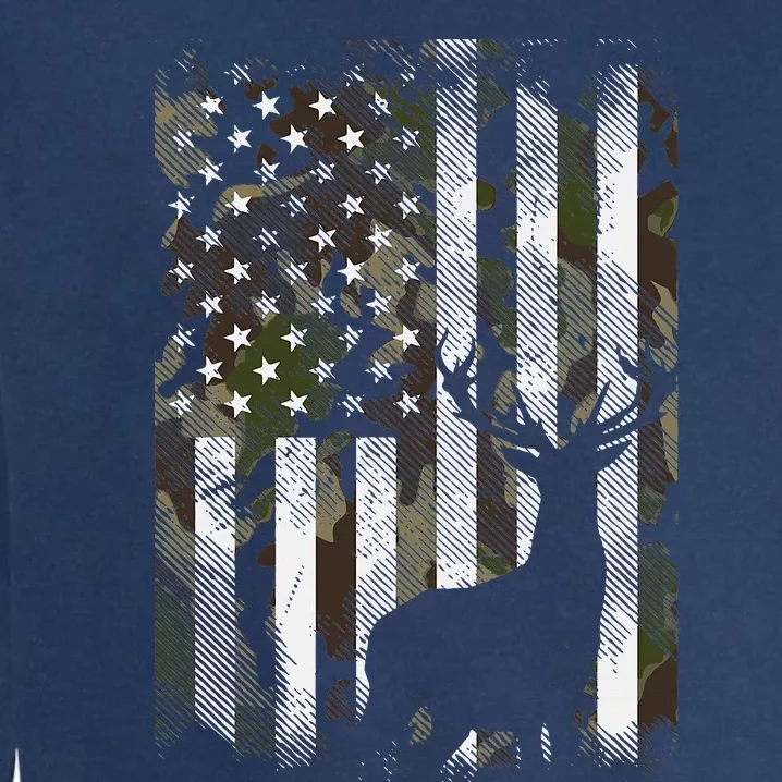 Camo Us Flag Deer Elk Buck Camoflage Hunting Hunter Dad Garment-Dyed Sweatshirt