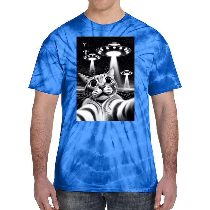 Cat Ufo | Funny Invasion Meme Retro Alien Cat Ufo Selfie Tie-Dye T-Shirt