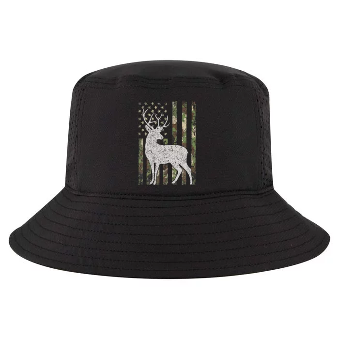 Camo USA Flag Deer Elk Buck Camoflage Hunting Hunter Gift Cool Comfort Performance Bucket Hat