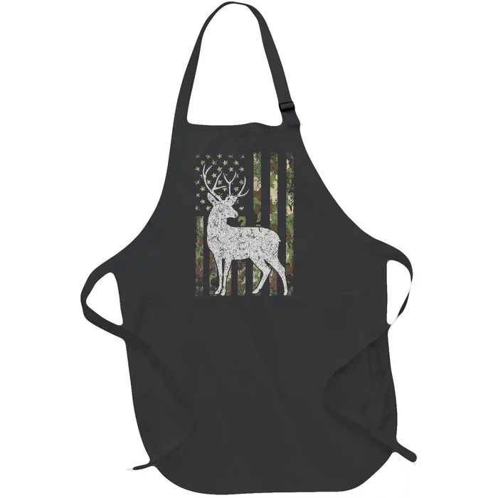 Camo USA Flag Deer Elk Buck Camoflage Hunting Hunter Gift Full-Length Apron With Pocket