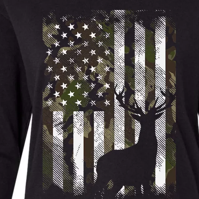 Camo Us Flag Deer Elk Buck Camoflage Hunting Hunter Dad Womens Cotton Relaxed Long Sleeve T-Shirt