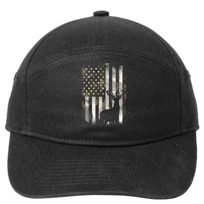 Camo Us Flag Deer Elk Buck Camoflage Hunting Hunter Dad 7-Panel Snapback Hat