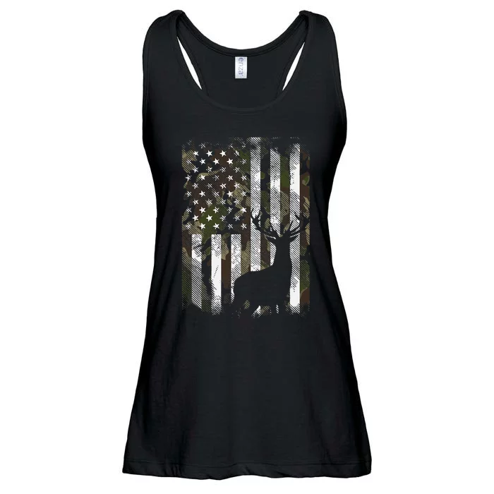 Camo Us Flag Deer Elk Buck Camoflage Hunting Hunter Dad Ladies Essential Flowy Tank