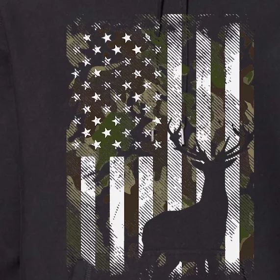 Camo Us Flag Deer Elk Buck Camoflage Hunting Hunter Dad Premium Hoodie