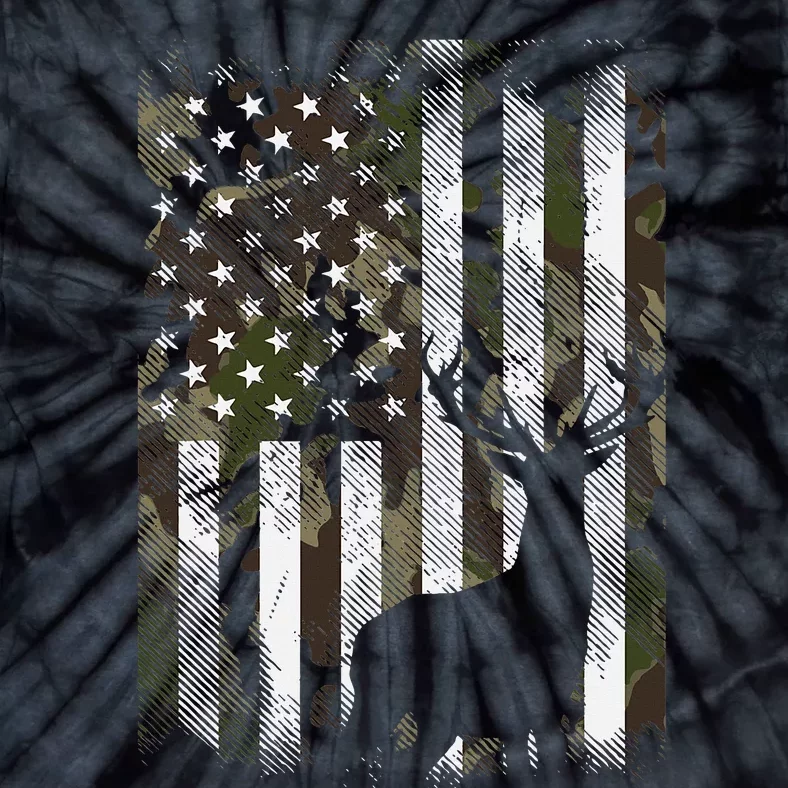 Camo Us Flag Deer Elk Buck Camoflage Hunting Hunter Dad Tie-Dye T-Shirt