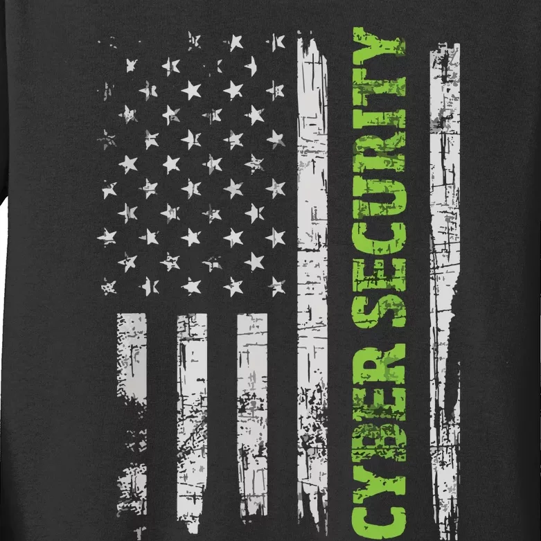 Cybersecurity USA Flag Computer Engineer Programmer Hacker Kids Long Sleeve Shirt