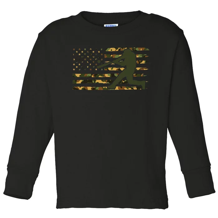 Camo USA Flag Baseball American Flag Baseball Toddler Long Sleeve Shirt