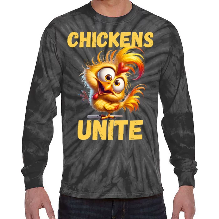 Chickens Unite Fun Yellow Chicken Tie-Dye Long Sleeve Shirt