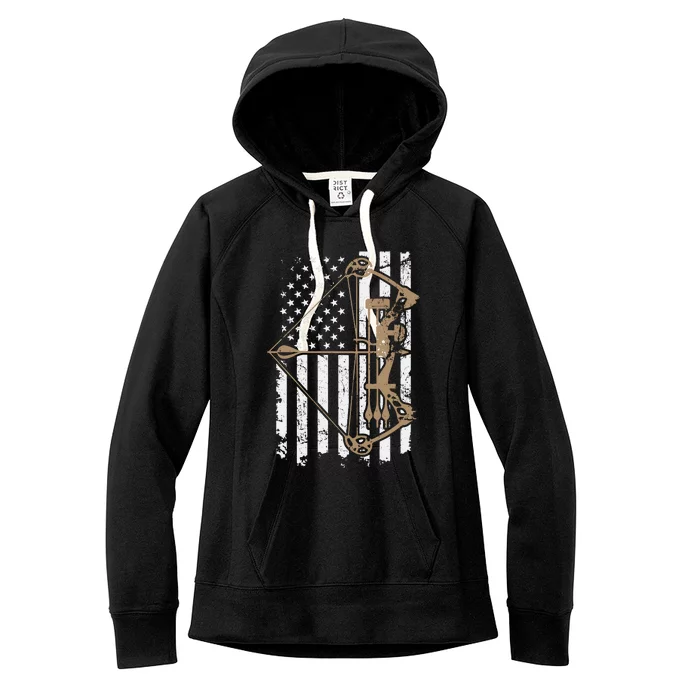 Camo Usa Flag Archery Compound Bow Bow Hunter (On Back) Women's Fleece Hoodie