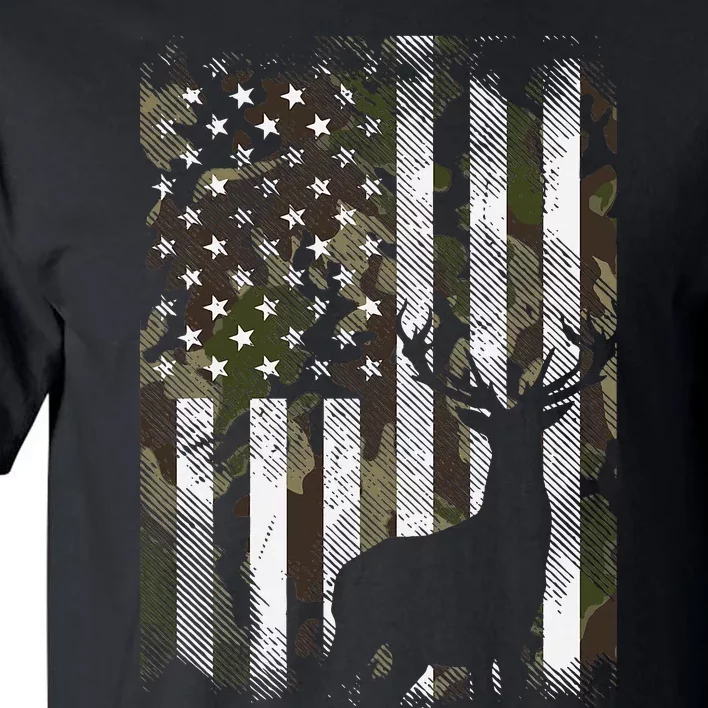 Camo US Flag Deer Elk Buck Hunting Dad Gift Tall T-Shirt