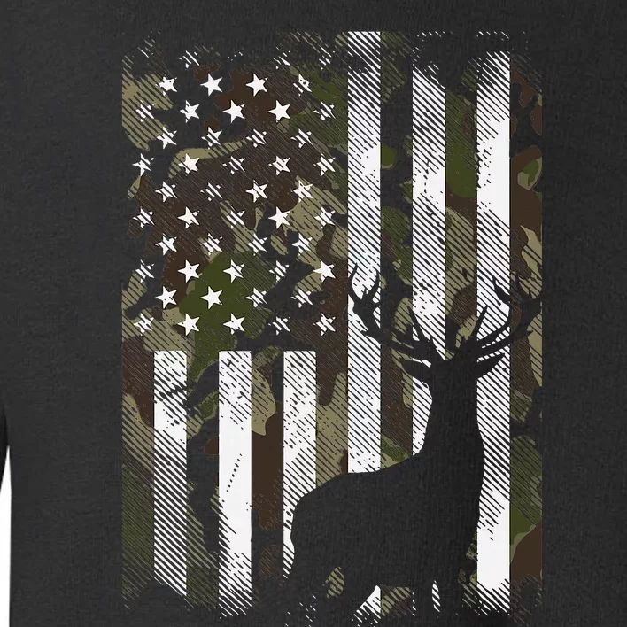 Camo US Flag Deer Elk Buck Hunting Dad Gift Toddler Sweatshirt