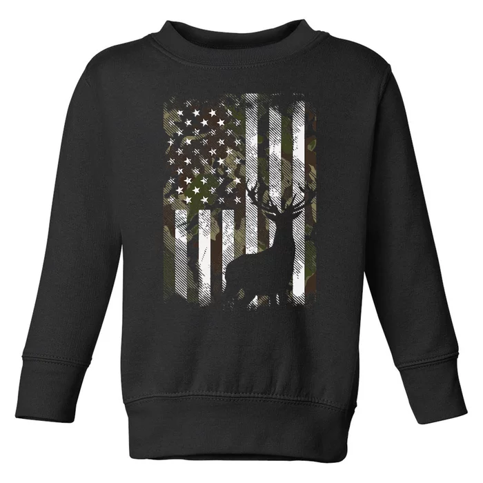 Camo US Flag Deer Elk Buck Hunting Dad Gift Toddler Sweatshirt