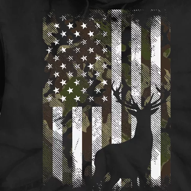 Camo US Flag Deer Elk Buck Hunting Dad Gift Tie Dye Hoodie